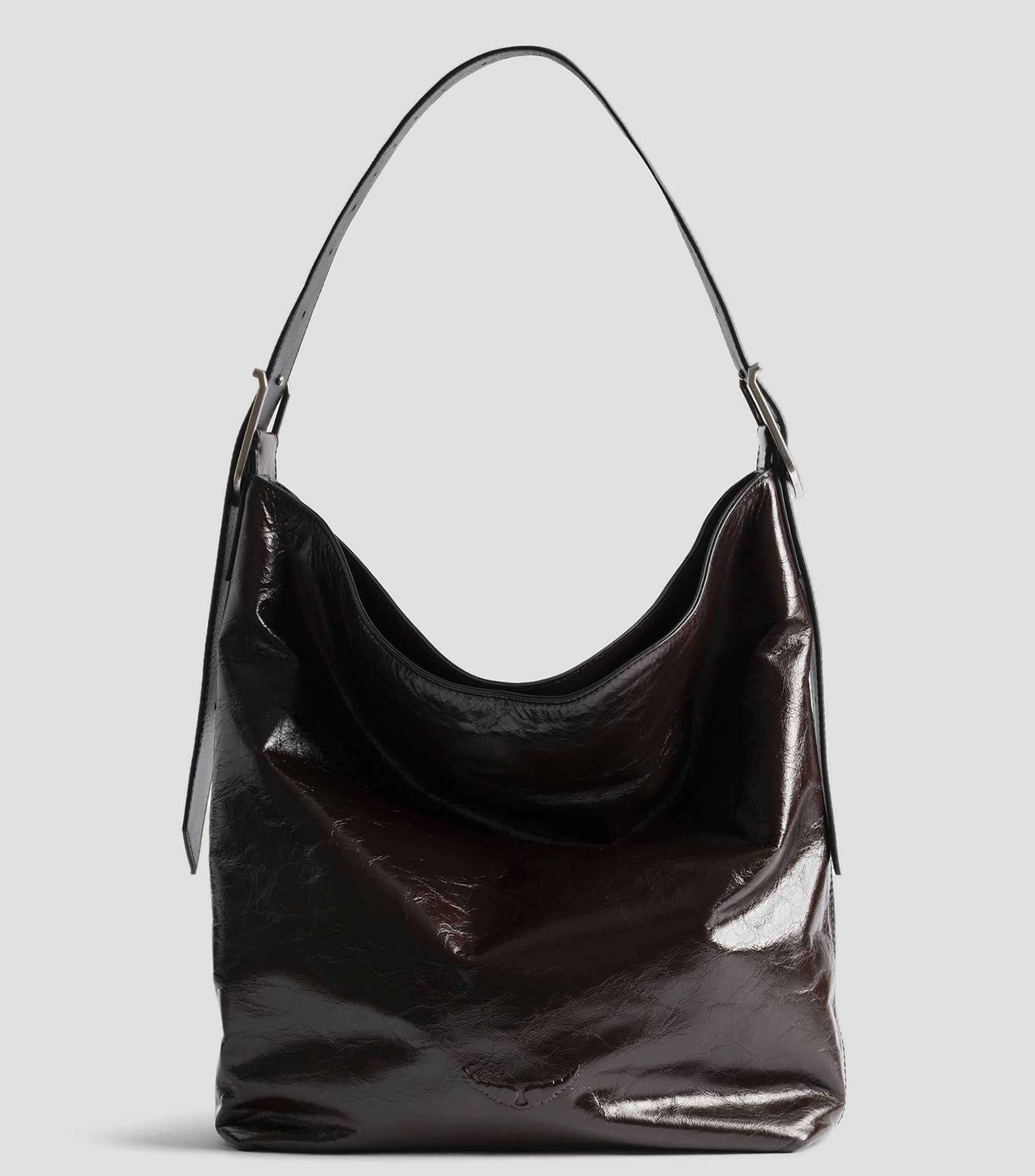 Bolsa Hobo en piel lisa Mujer
